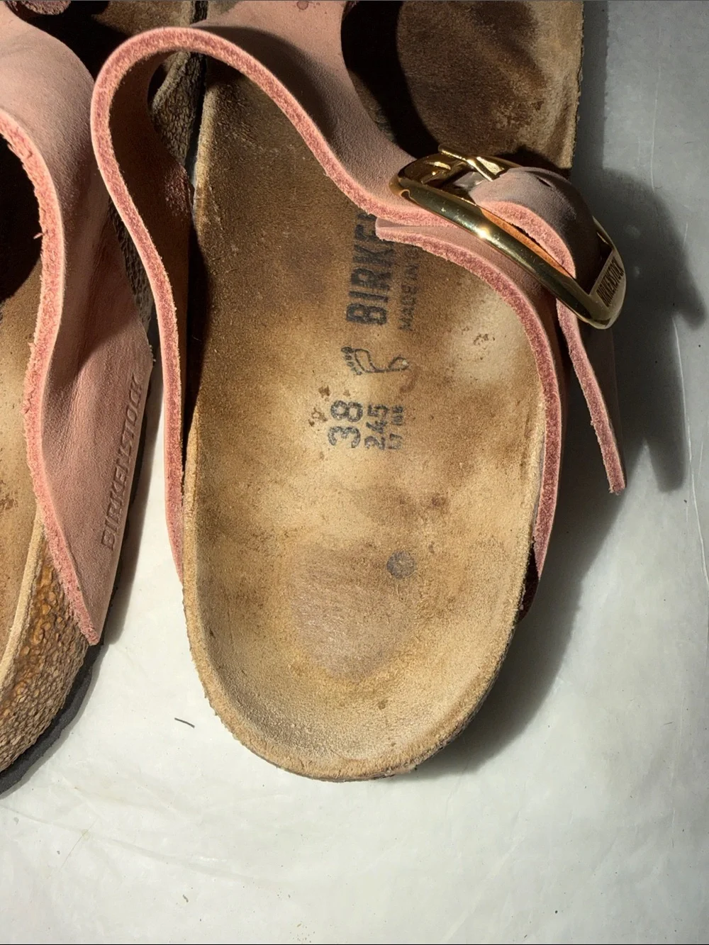 Women's Pink Toe-Post Cork Footbed Sandals with Gold Buckles size 38